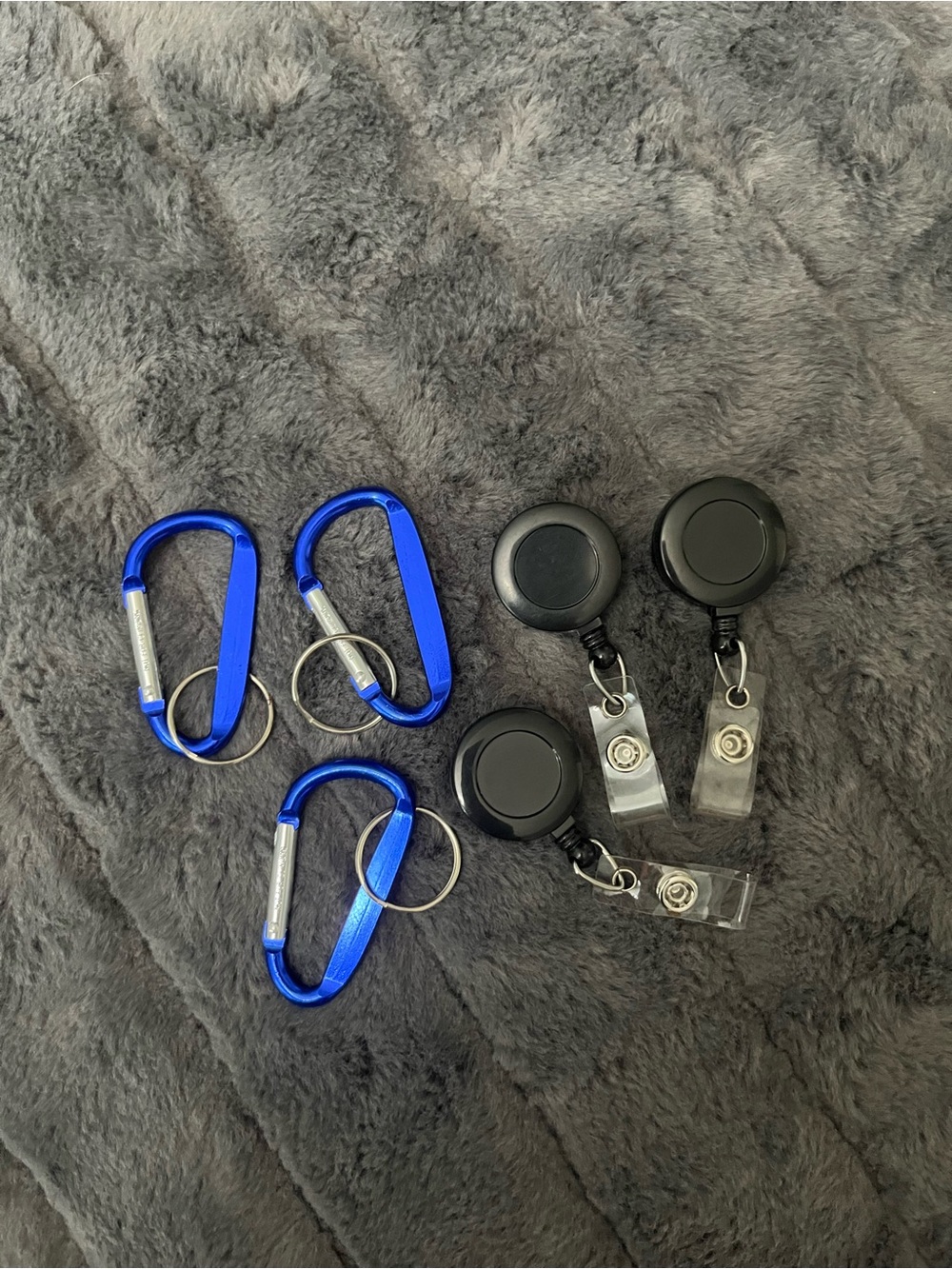 Badge Reels and Blue Carabiner Key Rings